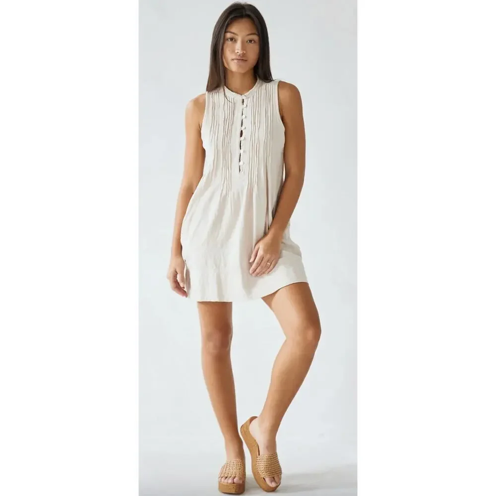 Blanco Suza Beige 100% Cotton Button Cover Up Beach Mini Dress